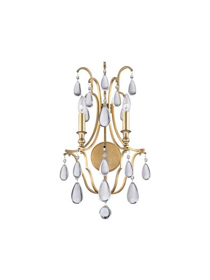 Crawford 2-Light Wall Sconce in Aged Brass.